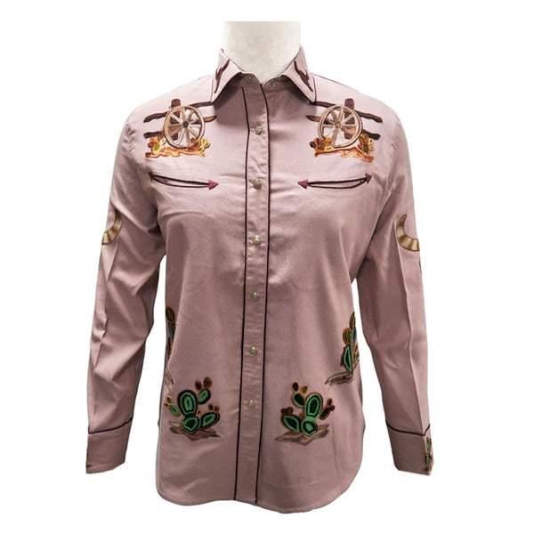 American Darling Blush Pink Western Apparel - Embroidered Cotton Lycra Cowboy Shirt - Uhorse