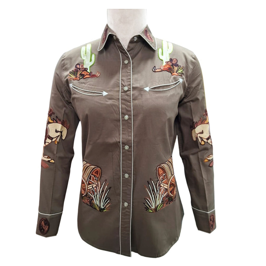 American Darling Earth Brown Western Apparel - Embroidered Cotton Twill Rodeo Top - Uhorse