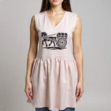 American Darling Women's Western V-Neck Sleeveless Graphic Dress – Casual Vintage Horse & Cart Print Babydoll Tunic