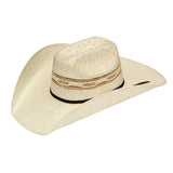Twister Maverick Crown Bangora Western Straw Cowboy Hat Tan 4-1/2" Crown & Brown Band
