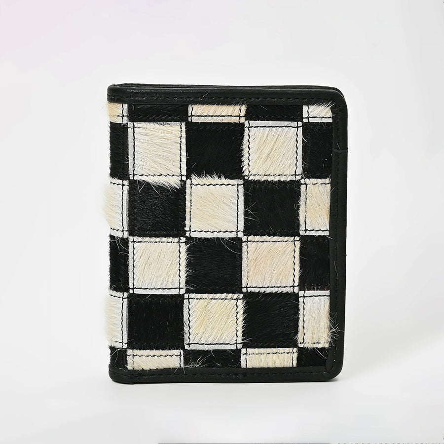 American Darling Genuine Cowhide Leather Wallet for Men – Black & White Patchwork Hair-On Bifold Wallet