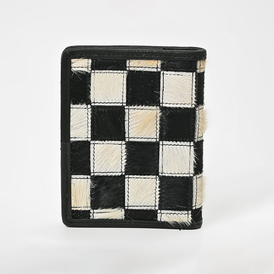 American Darling Genuine Cowhide Leather Wallet for Men – Black & White Patchwork Hair-On Bifold Wallet