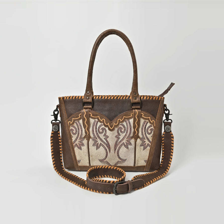 American Darling Western Leather Tote Bag w/ Embroidered Floral Panel