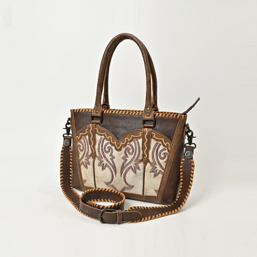 American Darling Western Leather Tote Bag w/ Embroidered Floral Panel
