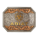 Ariat Men’s Raised Logo Antique Leaf Belt Buckle Multi-Tone Silver Gold & Copper Finish 4