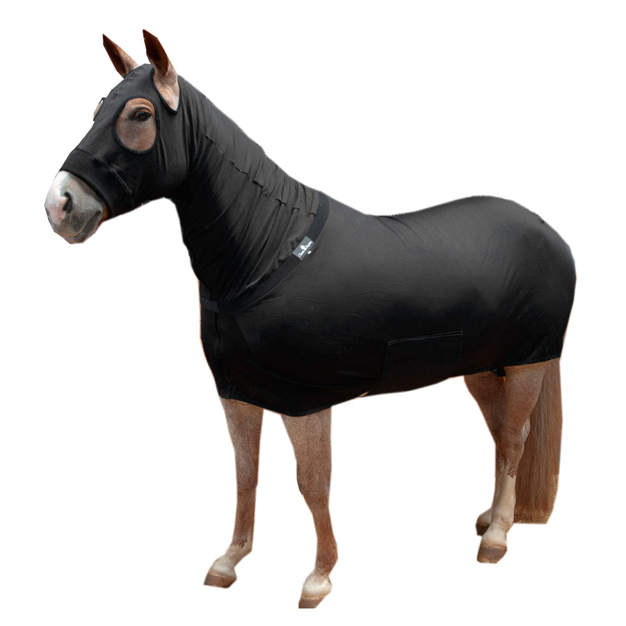 Black nylon horse sheet with fly mask - Uhorse