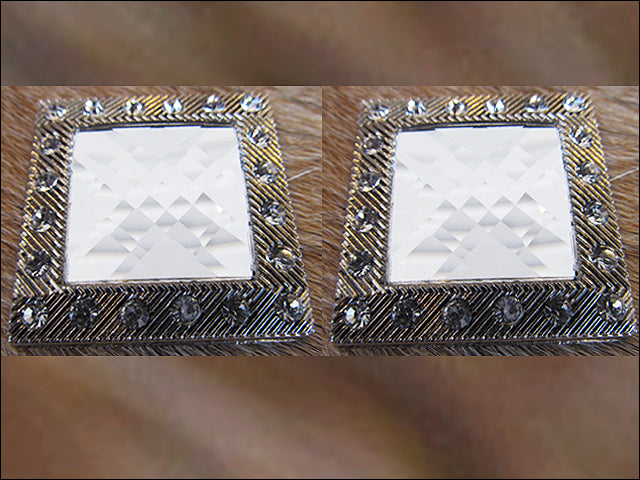 HILASON Screw Back Concho Silver Crystals Square Saddle White Color | Western Belt Slotted Conchos