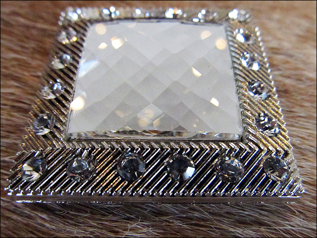 HILASON Screw Back Concho Silver Crystals Square Saddle White Color | Western Belt Slotted Conchos