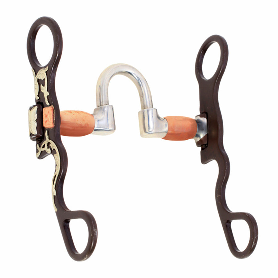 Western horse bit with brown leather and metal shanks - Uhorse