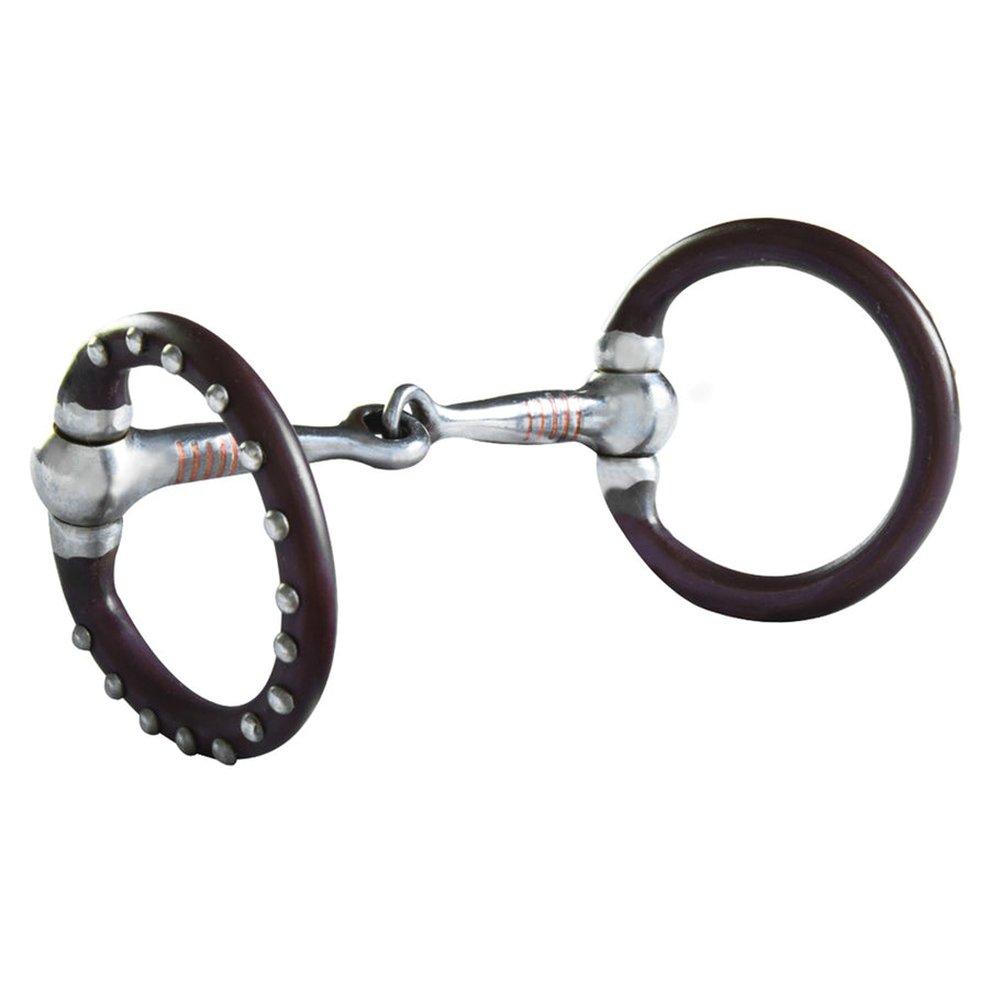 Western horse bit with dark leather rings and metal shank - Uhorse
