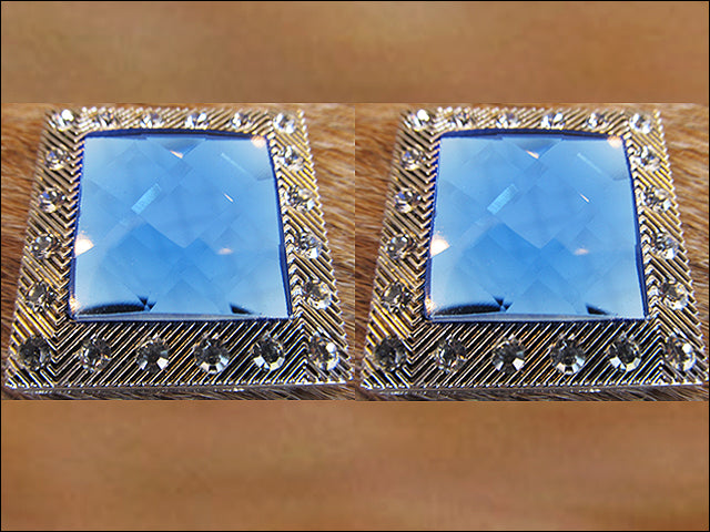 HILASON Western Screw Back Concho Blue Crystal Bling Square Saddle Headstall Tack Sapphire Color | Slotted Conchos