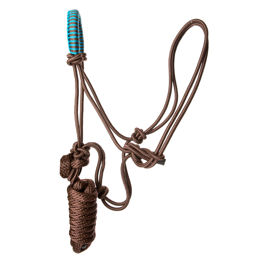 Brown nylon rope halter with blue wrapped nose band - Uhorse