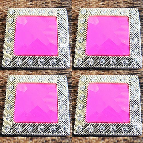 HILASON Western Screw Back Concho Light Fuschia Square Crystals Bling| Belt | Slotted Conchos