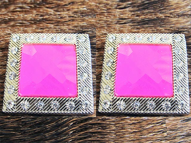 HILASON Western Screw Back Concho Light Fuschia Square Crystals Bling| Belt | Slotted Conchos
