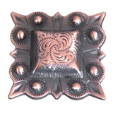 Set Of 4 Screw Back Concho Square Copper Engraved Saddle Horse 1.5 In - Uhorse