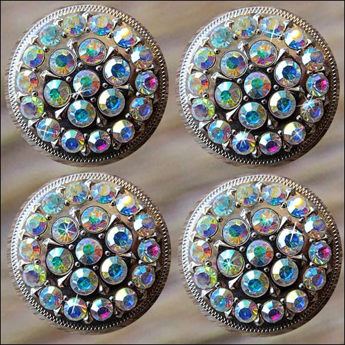 HILASON Screw Back Concho Crystal Bling Glittering Stone Nickle AB | Western Belt Slotted Conchos