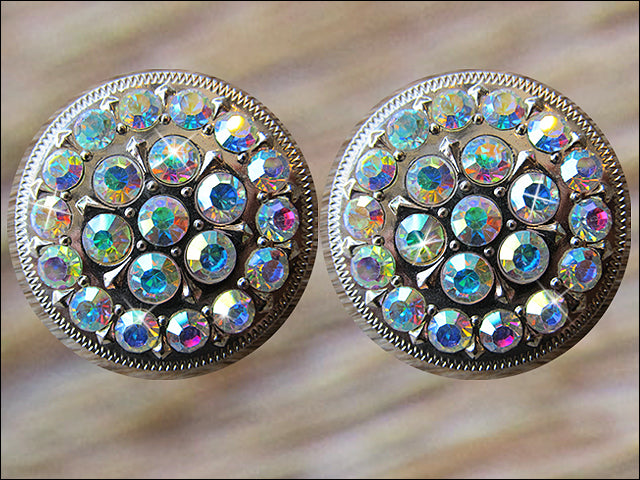HILASON Screw Back Concho Crystal Bling Glittering Stone Nickle AB | Western Belt Slotted Conchos