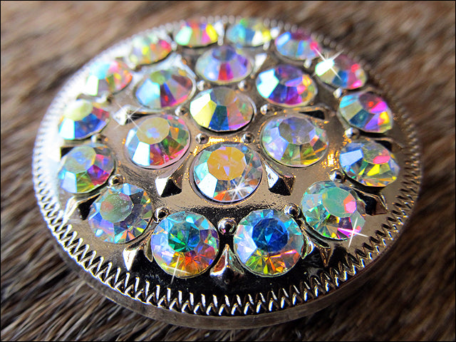 HILASON Screw Back Concho Crystal Bling Glittering Stone Nickle AB | Western Belt Slotted Conchos