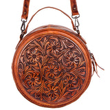 American Darling Canteen Bag Handcrafted from Hand Tooled Floral Leather and Full Grain Leather with YKK Zipper