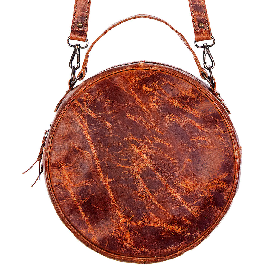 American Darling Canteen Bag Handcrafted from Hand Tooled Floral Leather and Full Grain Leather with YKK Zipper