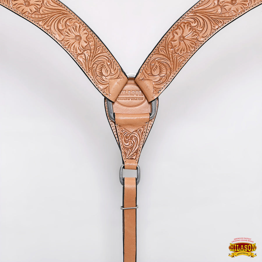 HILASON Western Horse Headstall Breast Collar Set Genuine American Leather Floral Tan | For Horses