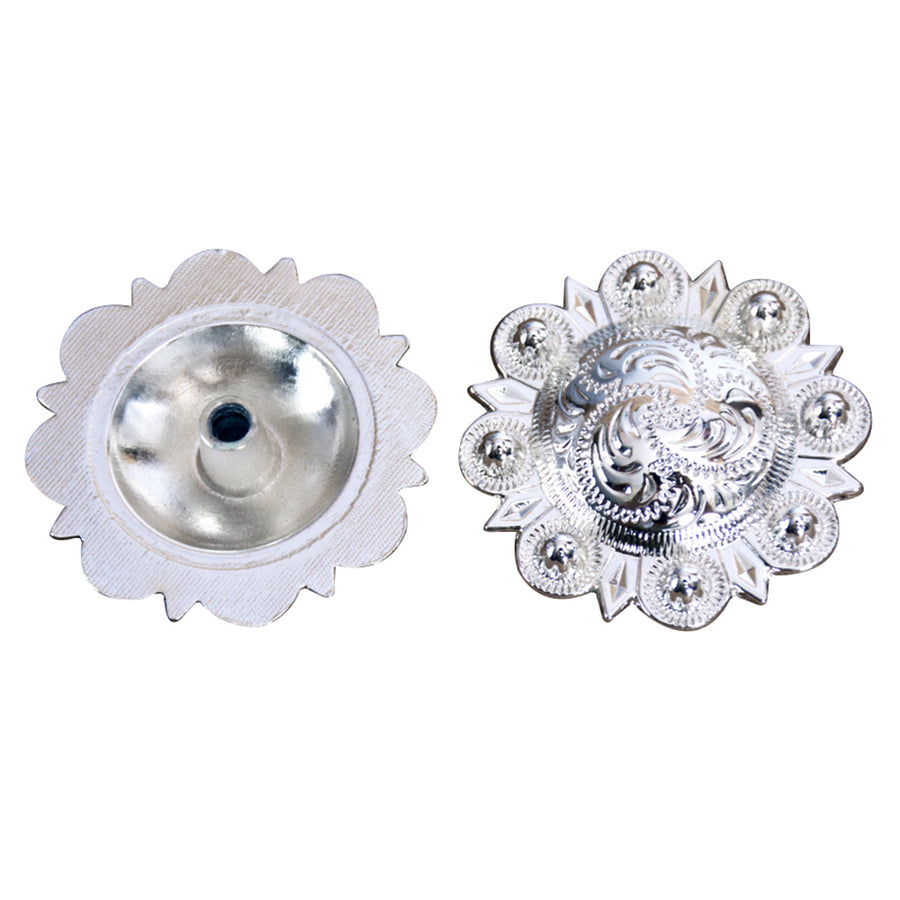 Western Screw Back Concho Silver Engraved Round Berry Saddle Horse 1.5 In - Uhorse