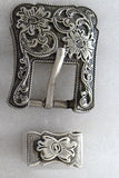 Western Screw Back Concho Antique Silver Buckle Set - 1.5 Inch