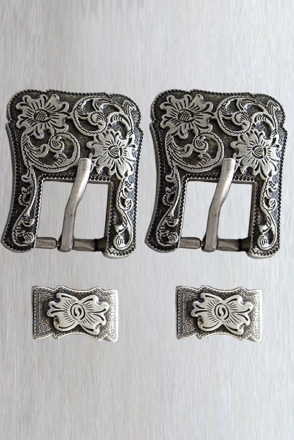 HILASON Western Screw Back Concho Antique Silver Buckle Set - 1.5 Inch | Belt Slotted Conchos
