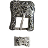 Western Screw Back Concho Antique Silver Buckle Set - 1.5 Inch