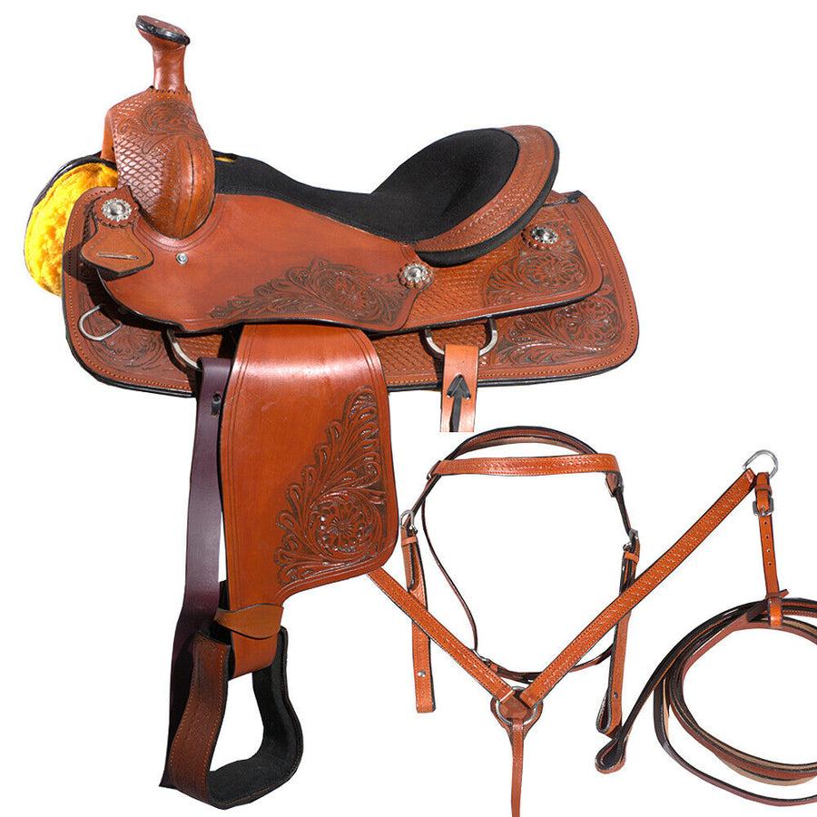 16 In Western Horse Saddle Ranch Trail Leather Roping - Uhorse
