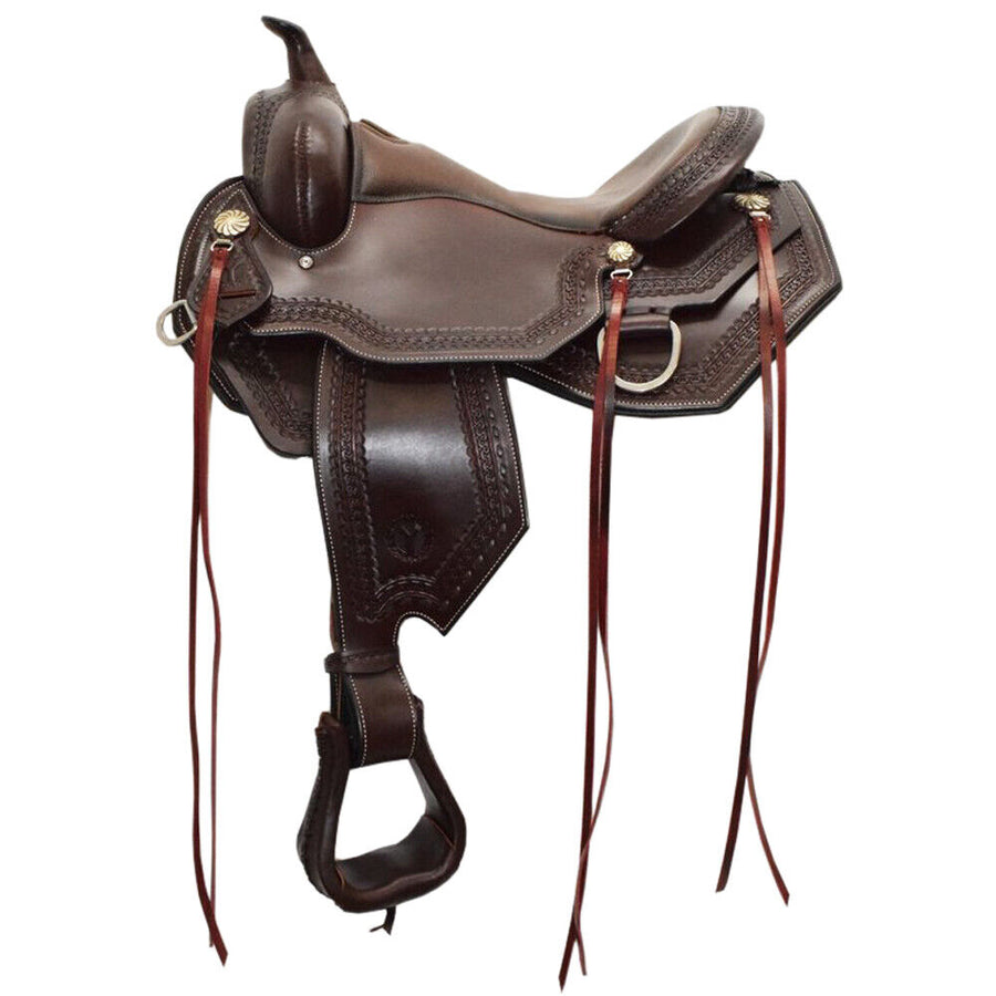 16 in Wide Bar 7 Circle Y Tallgrass Wood Trail Saddle Chestnut – by Hilason – Cowboy and equestrian accessories
