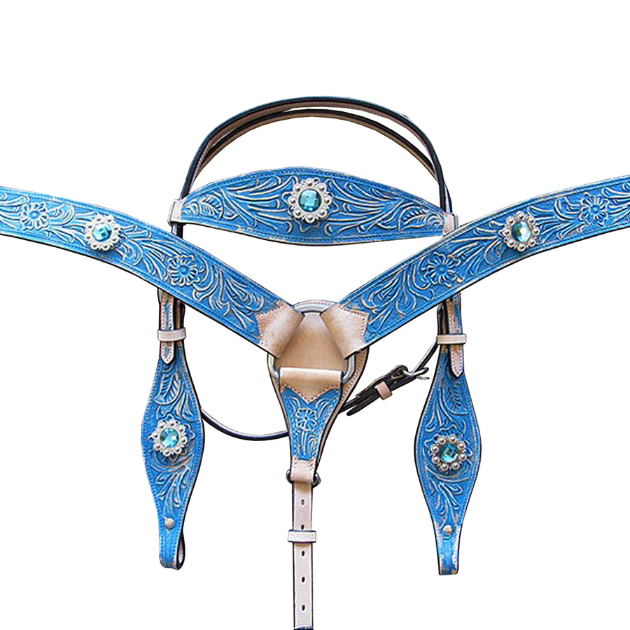 Hilason American Leather Hand Painted Horse Headstall Breast Collar - Uhorse