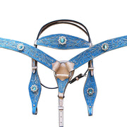 HILASON American Leather Hand Painted Horse Headstall Breast Collar | Tack Set for Horses