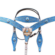 HILASON Western Horse Leather Headstall Breast Collar Set Floral | Tack for Horses
