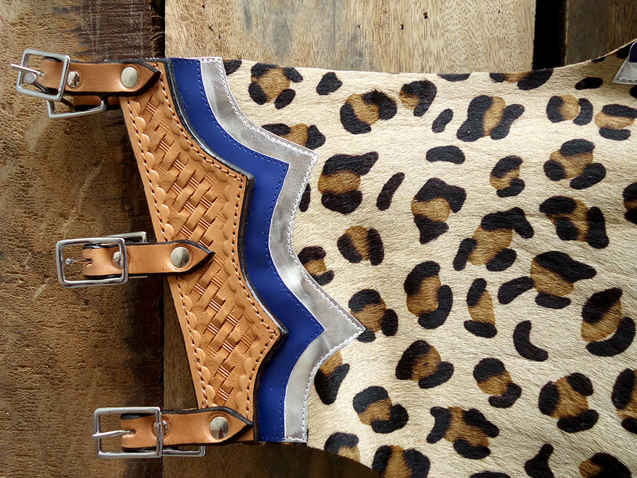 HILASON Leopard Print Cowhide Hair On Leather Pro Rodeo Western Chaps | Bull Riding for Men and Women Unisex