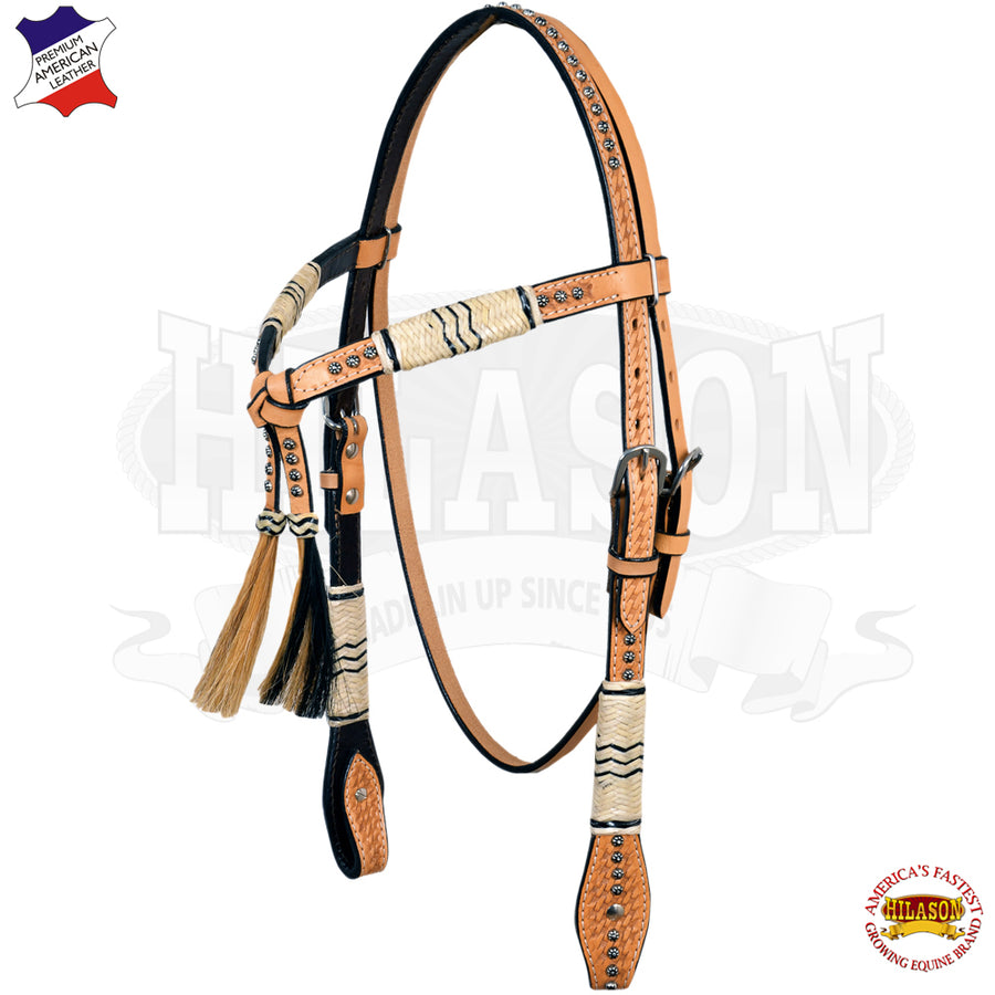 W. H. Headstall Tk. Bridle American Leather Braided Oil Hilason – by Hilason – Cowboy and equestrian accessories