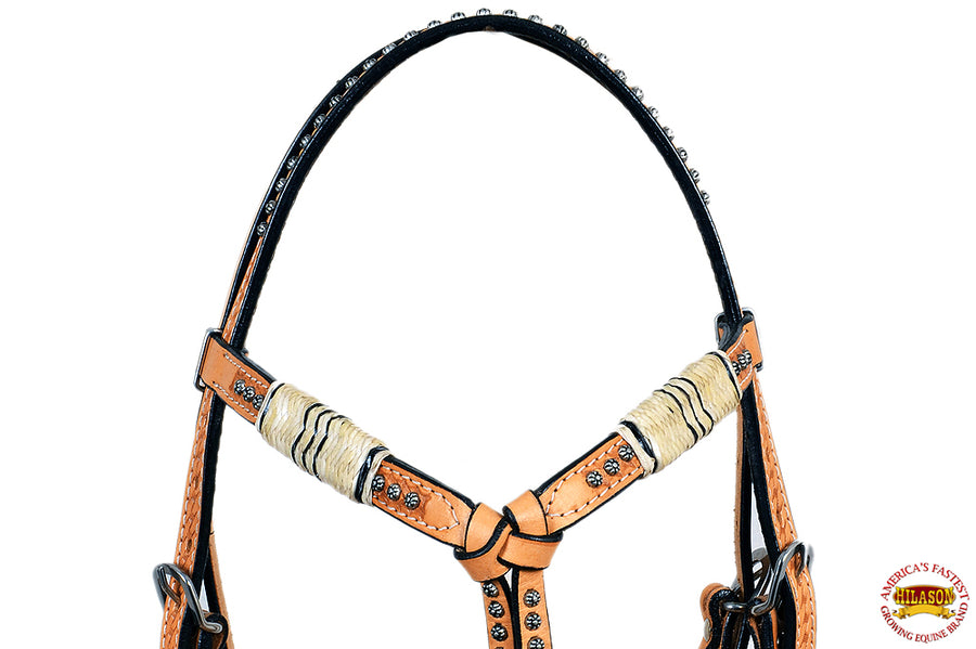 Hilason Western Horse Headstall Breast Collar Tack American Leather Light Oil