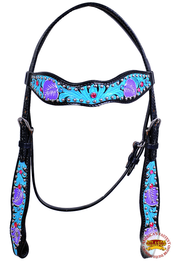 Western Horse Headstall Tack Bridle American Leather Turquoise Hilason