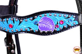 Western Horse Headstall Tack Bridle American Leather Turquoise Hilason