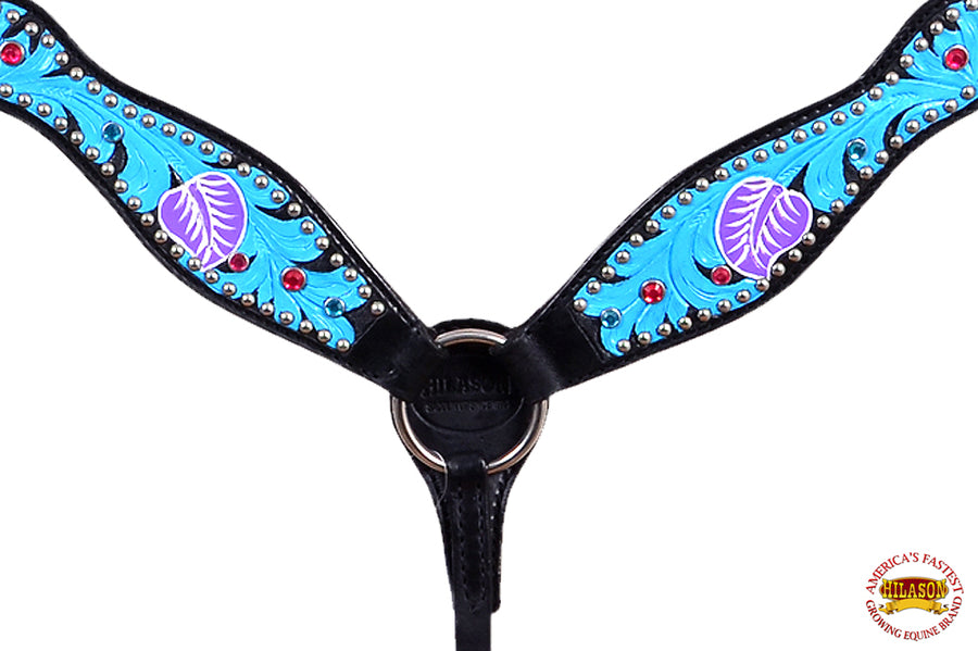 HILASON Western Horse Breast Collar Tack American Leather Black Turquoise | for Horses