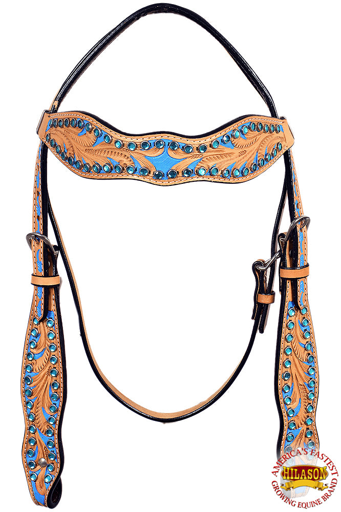 HILASON Western Horse Headstall Tack Bridle American Leather Hand Paint