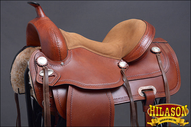 HILASON Western Horse Saddle Leather Treeless Trail Pleasure Dark Tan | Barrel for Horses