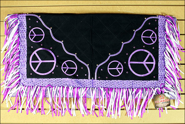 Hilason Western Show Barrel Racing Rodeo Saddle Blanket Pad Black W/ Peace Sign