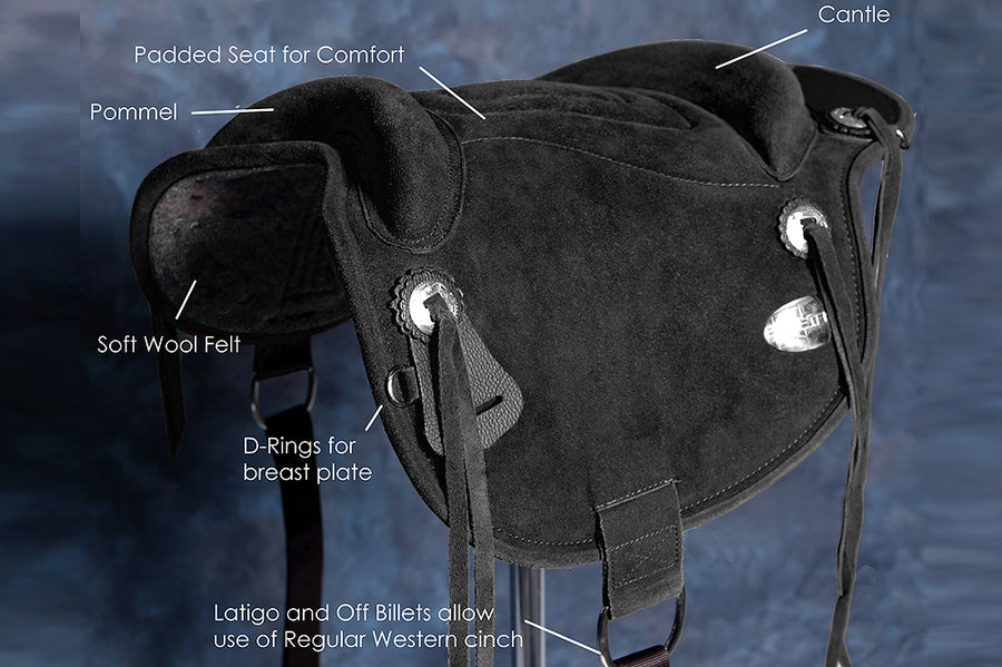 HILASON Western Baretek Bareback Pad Horsemanship Treeless Leather Black | Saddle Riding for Horses