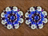 HILASON Western Berry Conchos Glass Rhinestones Bling Tack Cowgirl Blue-Purple Color | Bridle Conchos | Slotted Conchos