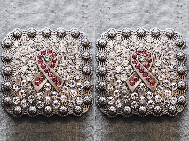 Western Screw Back Concho Crystals Breast Cancer Bling Cowgirl