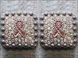 Western Screw Back Concho Crystals Breast Cancer Bling Cowgirl