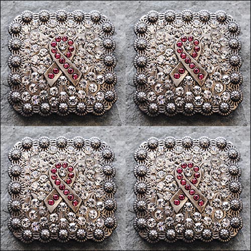 Western Screw Back Concho Crystals Breast Cancer Bling Cowgirl