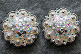 HILASON Western Screw Back Concho Crystals Round Saddle Cowgirl Ab Stone Color | Belt Slotted Conchos