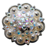 Set Of 16 Western Screw Back Concho Ab Crystals Round Saddle Cowgirl - Uhorse